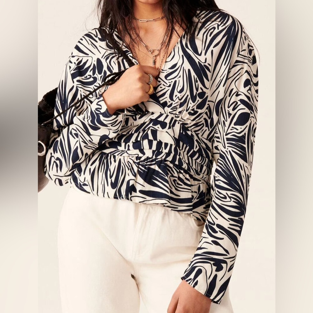 Ba&sh Pleated Printed Crepe De Chine Blouse White/Navy size‎ 4